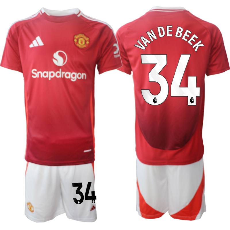 Men 2024-2025 Club Manchester United home Red #34 Soccer Jersey